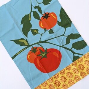 TAG Ltd Dish Tea Kitchen Towel Blue w/Tomato Print 100% Cotton INDIA 26" x 18"